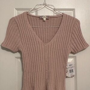 Pink Rose Ribbed Button Down Shirt - Light Pink